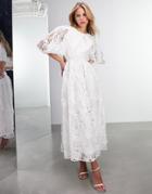 Asos Edition Avery Lace Cutwork Embroidered Midi Wedding Dress-white