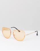Jeepers Peepers Half Frame Oversized Cat Eye Sunglasses With Tinted Peach Lens - Orange