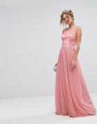 Chi Chi London Premium Lace Maxi Dress With Chiffon Skirt - Pink