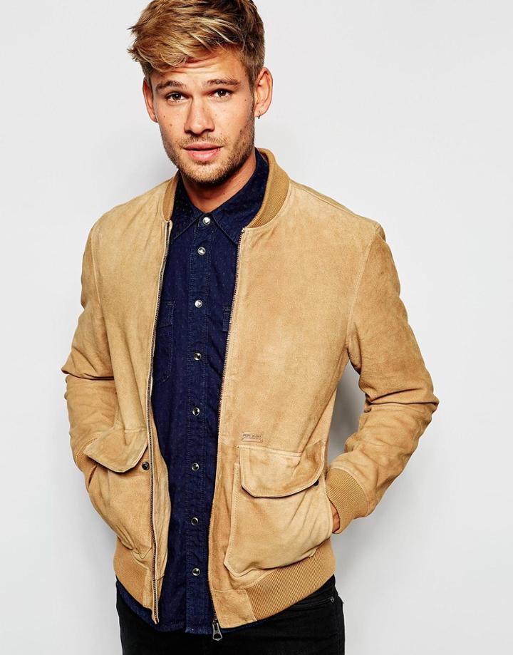 Pepe Jeans Sydow Brown Suede Bomber Jacket - 857