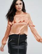 Love & Other Things Cold Shoulder Long Sleeve Top With Frill Detail - Gold