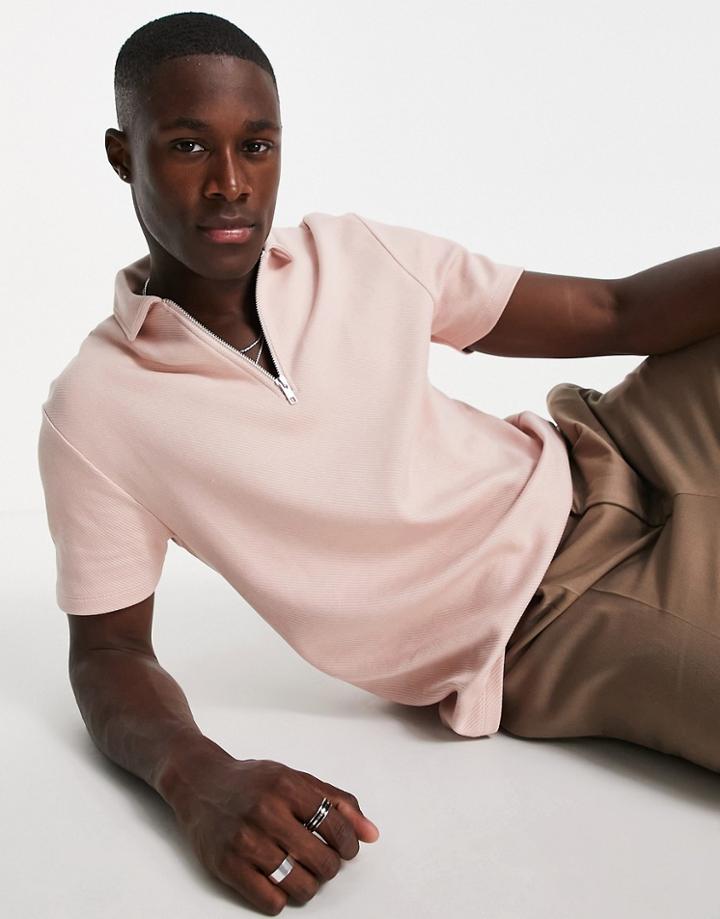Asos Design Polo In Twill Fabric In Pink