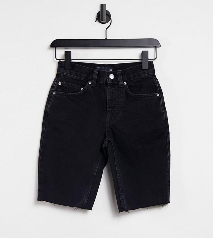 Asos Design Petite Cotton Blend Denim '90s' Longline Shorts In Washed Black - Black