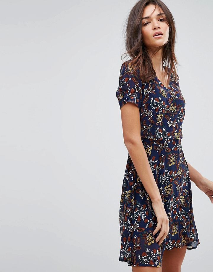 Pussycat London Floral Short Sleeve Skater Dress - Navy