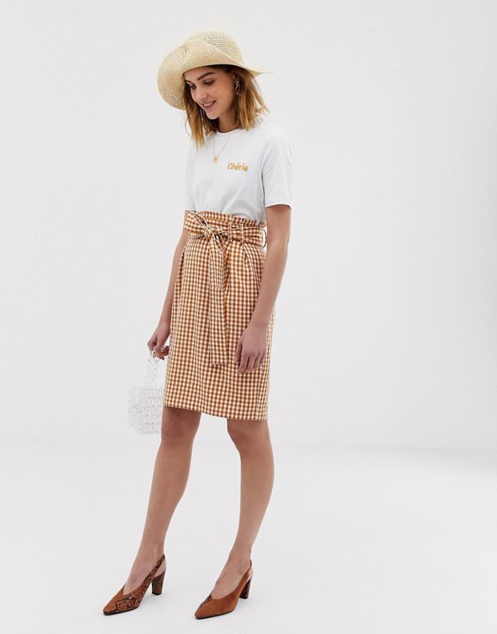 Pieces Paperbag Waist Check Mini Skirt - Multi