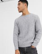 Asos Design Knitted Cable Knit Sweater In Light Gray Twist