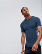 Asos Muscle Fit T-shirt With Grandad Neck - Blue