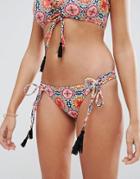 Asos Frida Circle Tile Print Tassel Lace Up Bikini Bottom - Multi