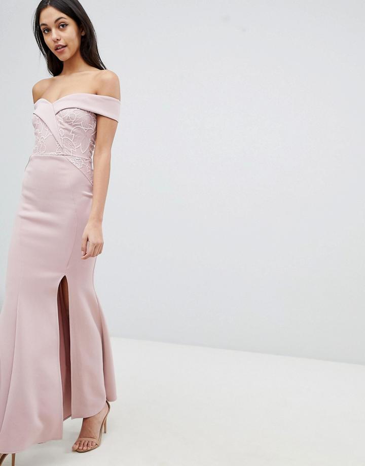 Lipsy Fishtail Maxi Dress With Sequin Lace Trim-pink