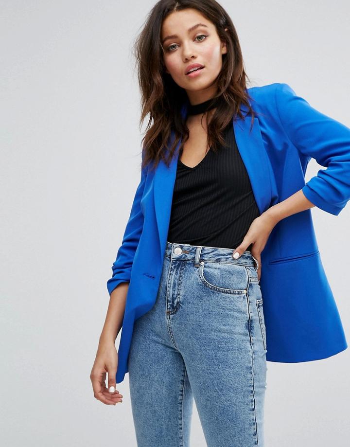 Miss Selfridge Ruched Sleeve Blazer - White