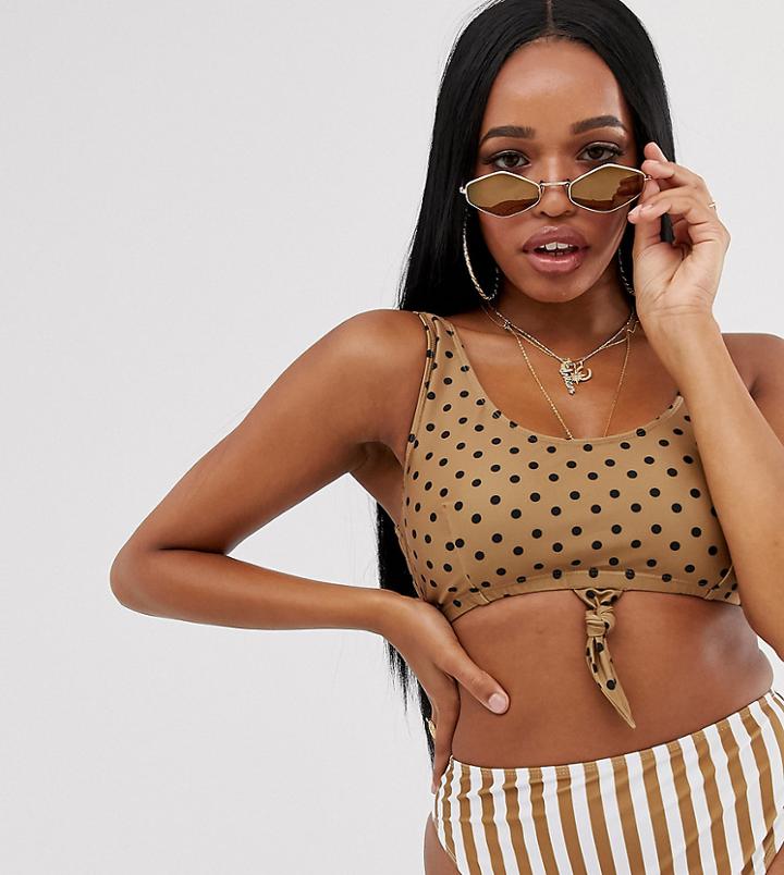 Peek & Beau Fuller Bust Exclusive Eco Knot Front Crop Bikini Top In Spot - Brown