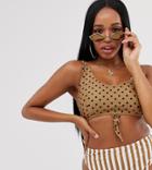 Peek & Beau Fuller Bust Exclusive Eco Knot Front Crop Bikini Top In Spot - Brown