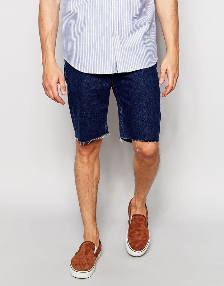 Asos Denim Shorts In Slim With Raw Hem - Retro Blue