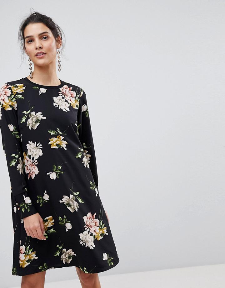 Y.a.s Floral Shift Dress With Sleeve Rib Detail - Multi