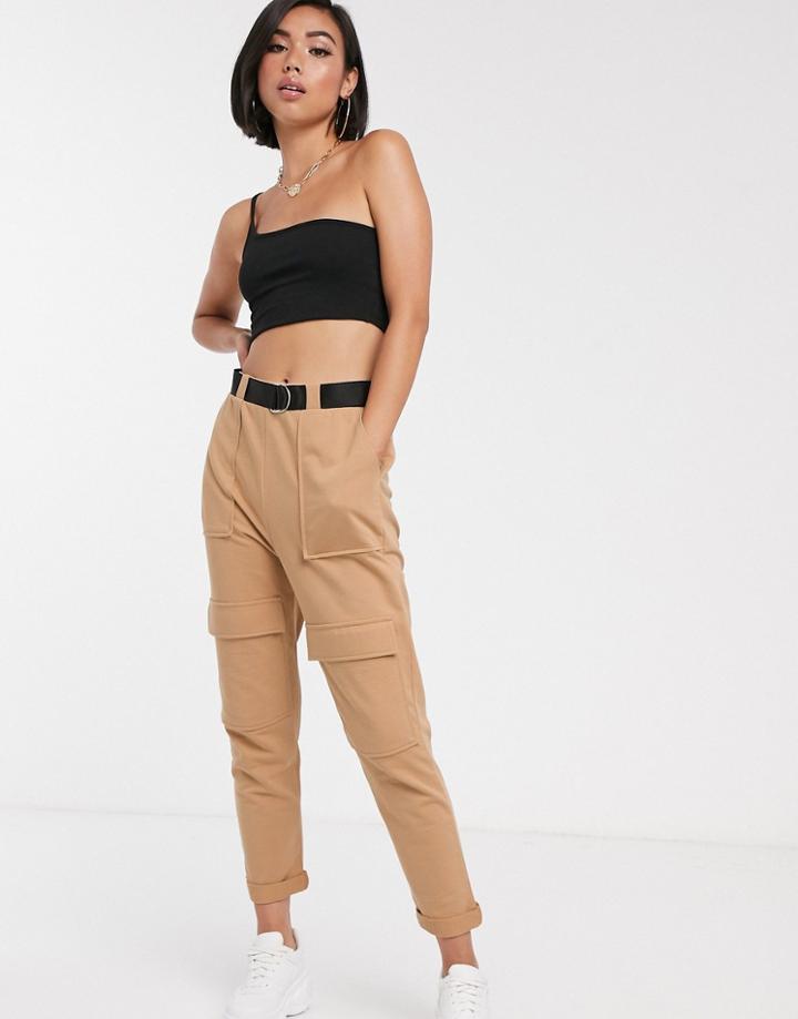 Asos Design Utility Cargo Jogger With Belt - Beige