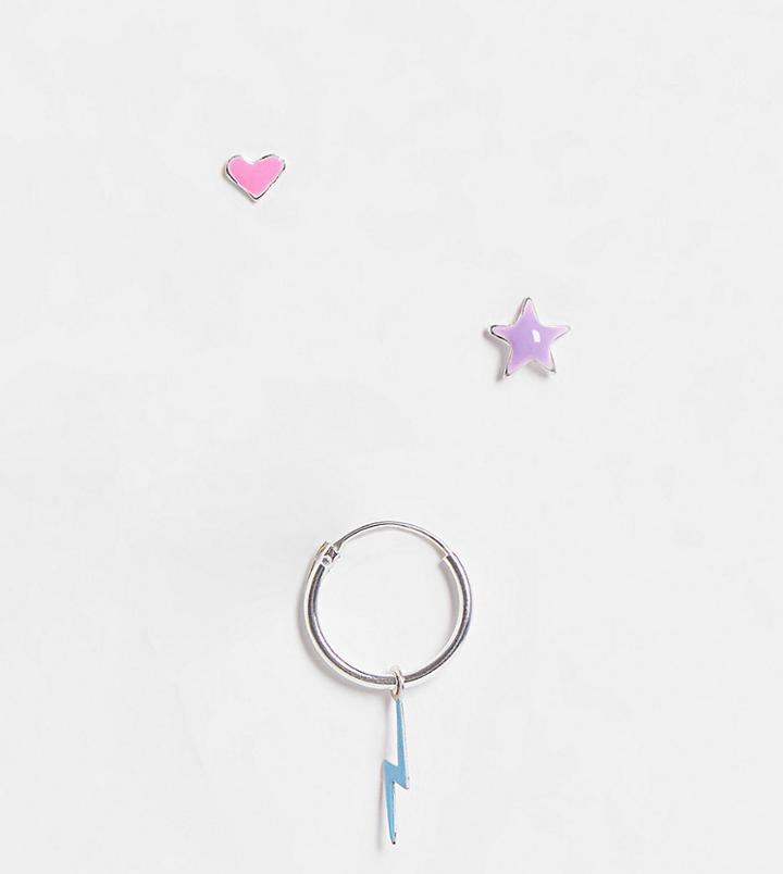 Kingsley Ryan X3 Pack Pastel Enamel Studs In Sterling Silver-multi