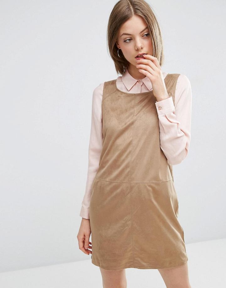 Vila Faux Suede Shift Dress In Camel - Tan
