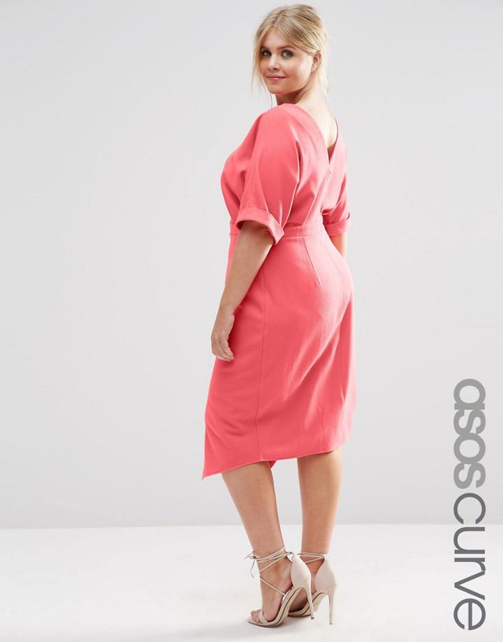 Asos Curve Plain Wiggle Cut Out Back Dress - Spiced Coral