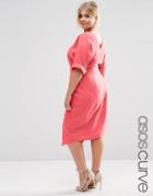 Asos Curve Plain Wiggle Cut Out Back Dress - Spiced Coral