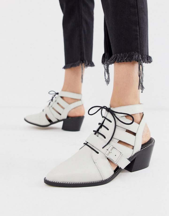 Asos Design Rookie Leather Cut Out Boots-cream
