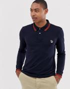 Ps Paul Smith Long Sleeve Slim Fit Zebra Tipped Polo In Navy