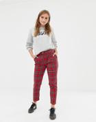 New Look Tapered Pants In Red Plaid - Red