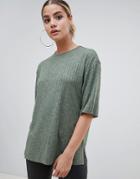 Boohoo Ribbed Oversized T Shirt In Khaki - Green