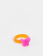 Vintage Supply Butterflies Gummy Ring In Pink And Orange-multi