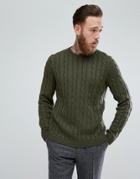 Asos Cable Knit Sweater In Khaki - Green