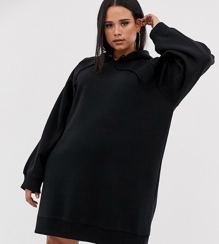 Collusion Plus Hoodie Dress In Black-pink