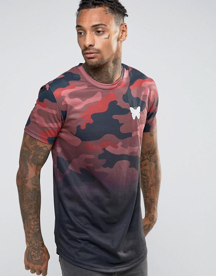 Good For Nothing T-shirt In Camo With Dip Dye - Red