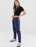 Daisy Street Cigarette Pants In Check With Chain - Blue