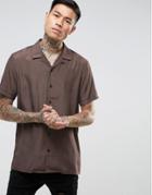 Asos Regular Fit Viscose Revere Shirt In Brown - Brown