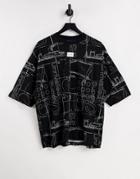 Asos Unrvlld Spply Oversized T-shirt With All Over Graphic Print In Black