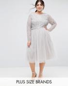 Lovedrobe Luxe Embellished Skater Dress With Tulle Skirt - Gray