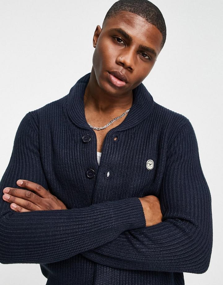 Le Breve Heavy Ribbed Cardigan In Navy