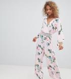 Miss Selfridge Jumpsuit With Lace Insert In Floral Print - Multi