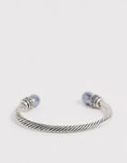 Asos Design Rope Effect Bangle With Faux Pearl Detail In Silver Tone - Silver
