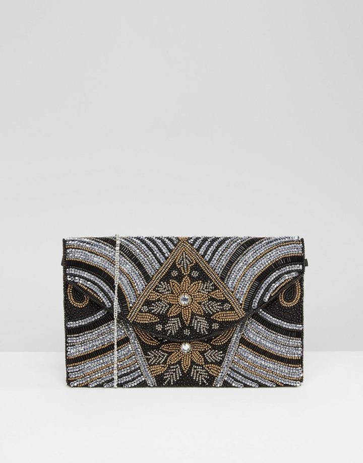 Park Lane Heavy Embellished Clutch Bag - Black