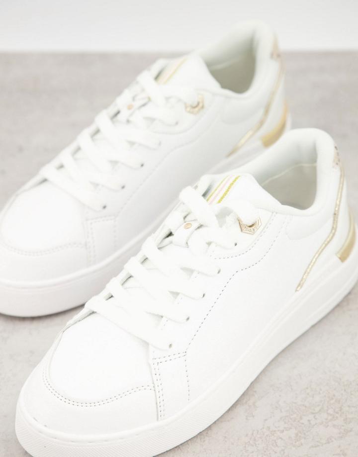 River Island Plimsole Sneakers With Gold Trims In White