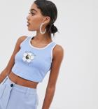 Reclaimed Vintage Inspired Crop Top With Daisy Logo-blue