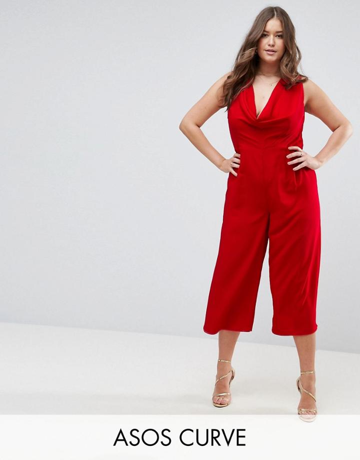 Asos Curve Jumpsuit With Cowl Neck - Red