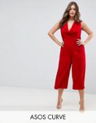 Asos Curve Jumpsuit With Cowl Neck - Red