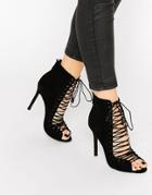 Kendall & Kylie Ginny Black Suede Ghillie Lace Up Peep Toe Shoe Boots - Black