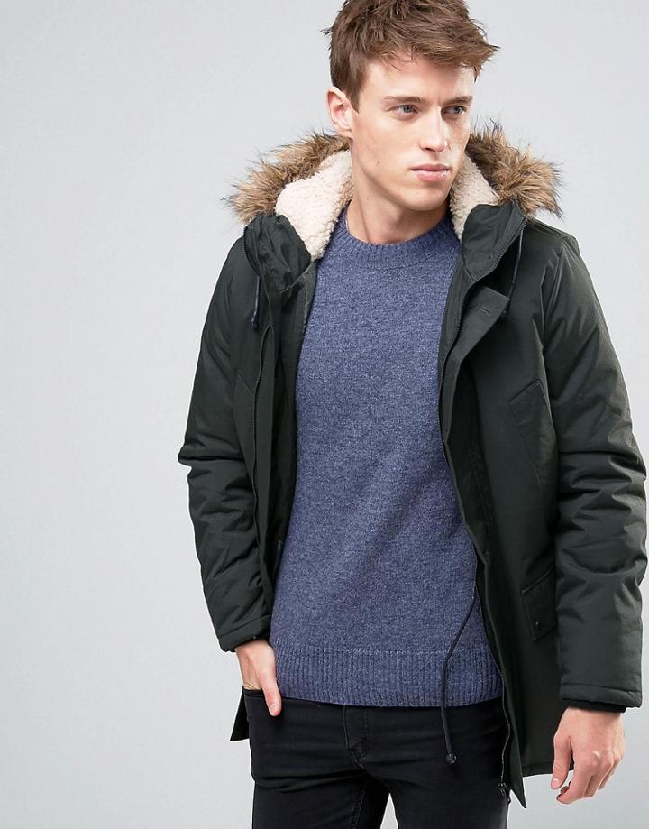 New Look Parka Jacket In Dark Khaki - Green