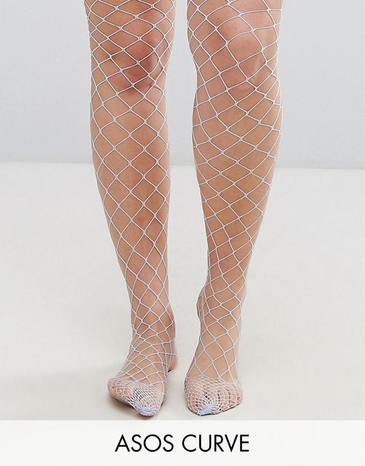 Asos Curve Oversized Fishnet Tights In Light Blue - Blue