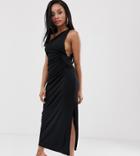 Prettylittlething Petite Exclusive One Shoulder Maxi Dress With Side Split In Black - Black
