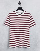 Asos Design Stripe T-shirt In Burgundy And White-red