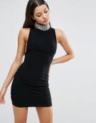Asos Embellished Collar Neck Mini Dress - Black