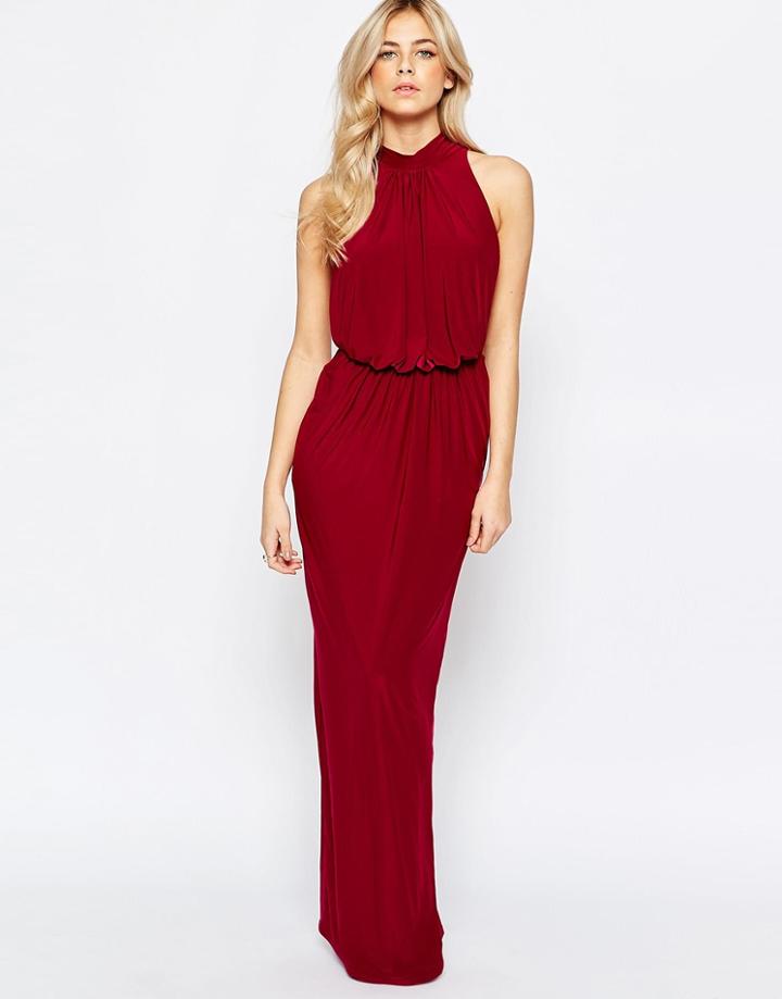 Love High Neck Draped Maxi Dress - Deep Fig